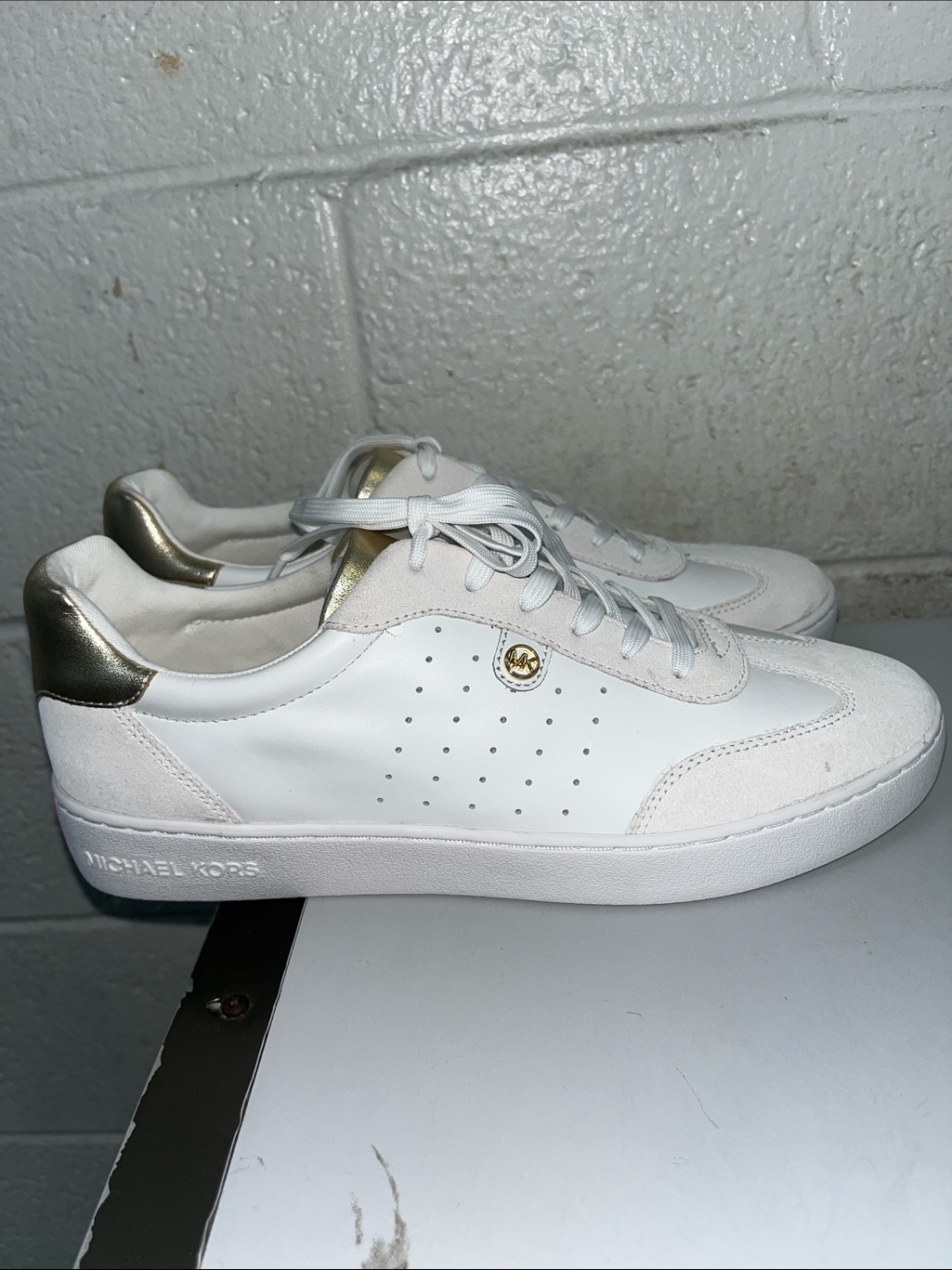 Michael Kors White Sneakers With Gold Heel Accent